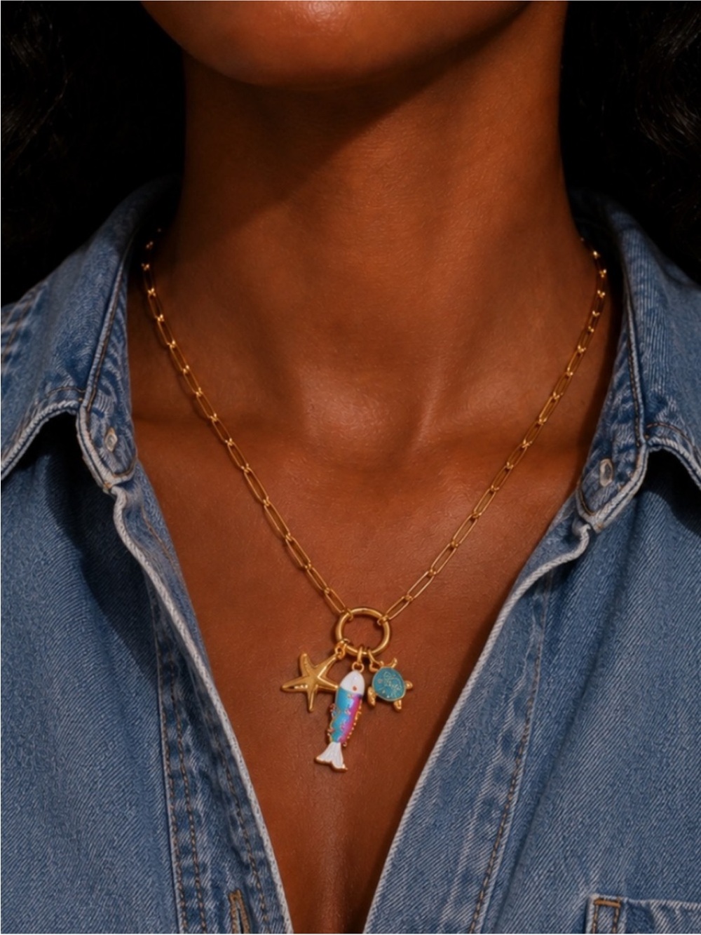 New! Coastal Gold Fish Turtle Charm Necklace NWOT 5008